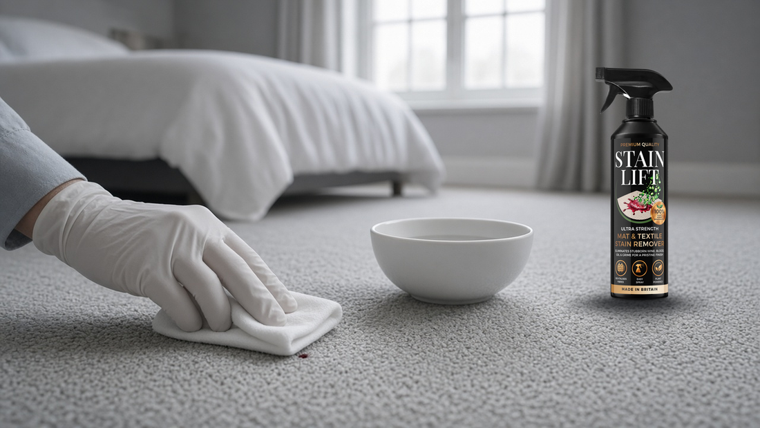 How to remove blood stains from a bedroom carpet: blotting a small spot with a cold, damp white cloth
